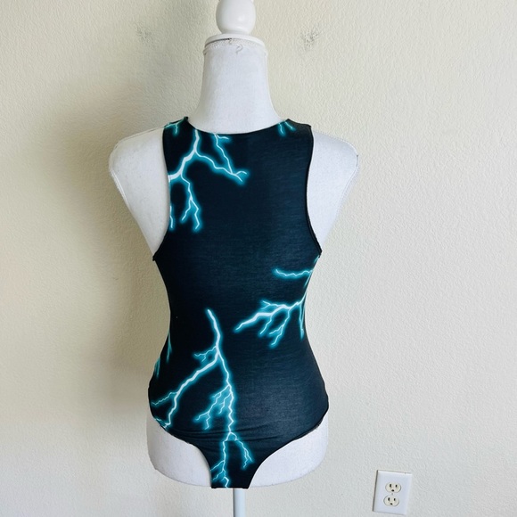 ASOS Collusion Black Grunge Lightning Skull Racerback Bodysuit - Picture 3 of 7